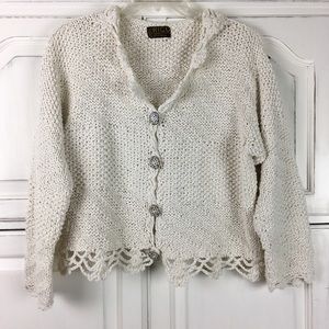 Rico Cream Button Front Cropped Crocheted Sweater